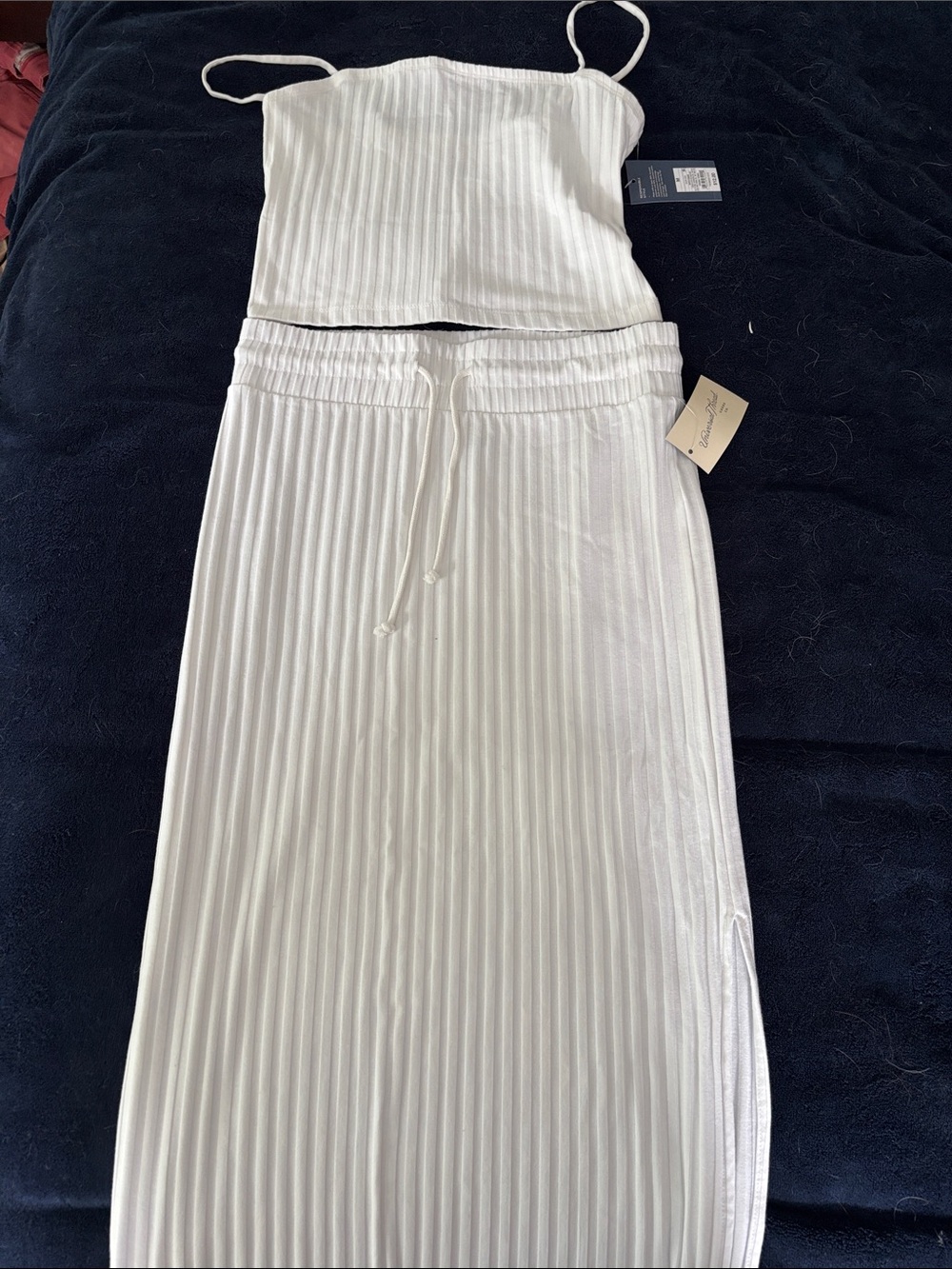 Universal Thread White Ribbed Drawstring Maxi Skirt Set